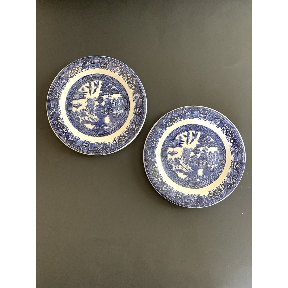 Vintage Blue Willow Transfer Ware Dinner Plate Cobridge England Globe Pottery 7"